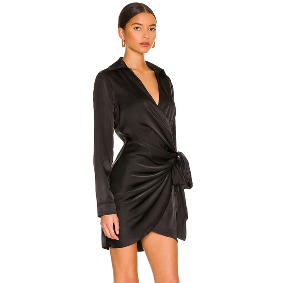 SUPERDOWN X REVOLVE | SOPHIE DRAPED BLACK MINI WRAP DRESS - Picture 2 of 8
